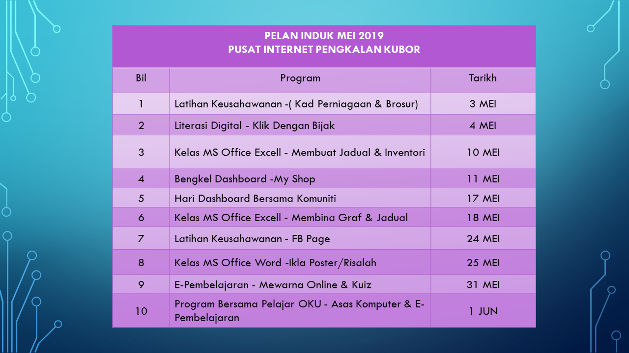 JADUAL AKTIVITI MEI SATU 2019