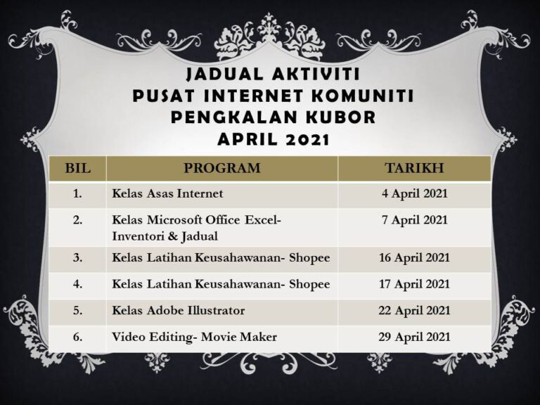 JADUAL AKTIVITI APRIL 2021 2
