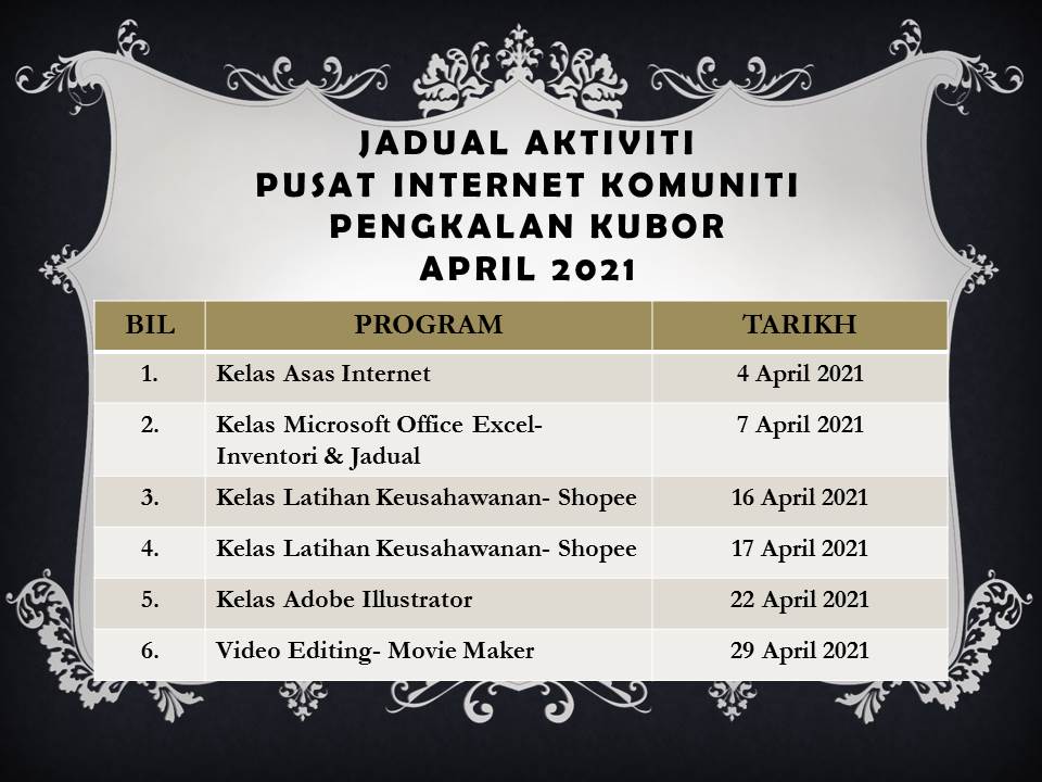 JADUAL AKTIVITI APRIL 2021 2