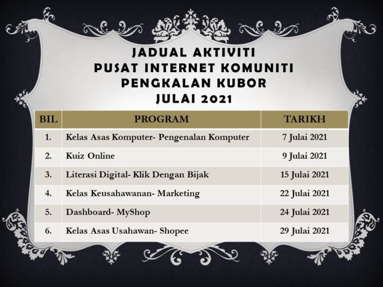 JADUAL AKTIVITI JULAI 2021