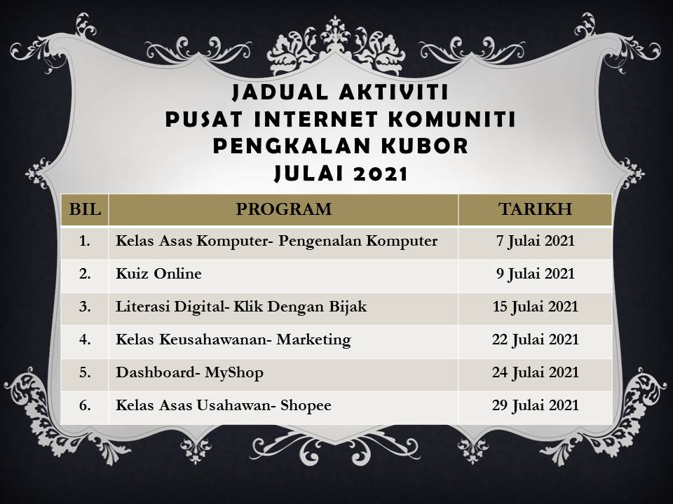 JADUAL AKTIVITI JULAI 2021