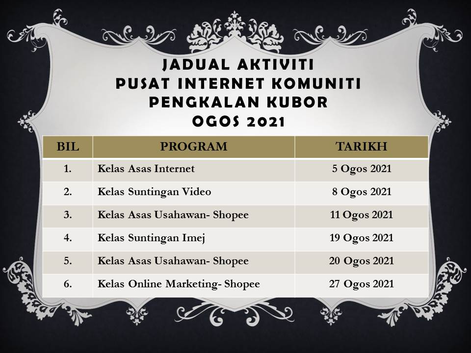 JADUAL AKTIVITI OGOS 2020 2
