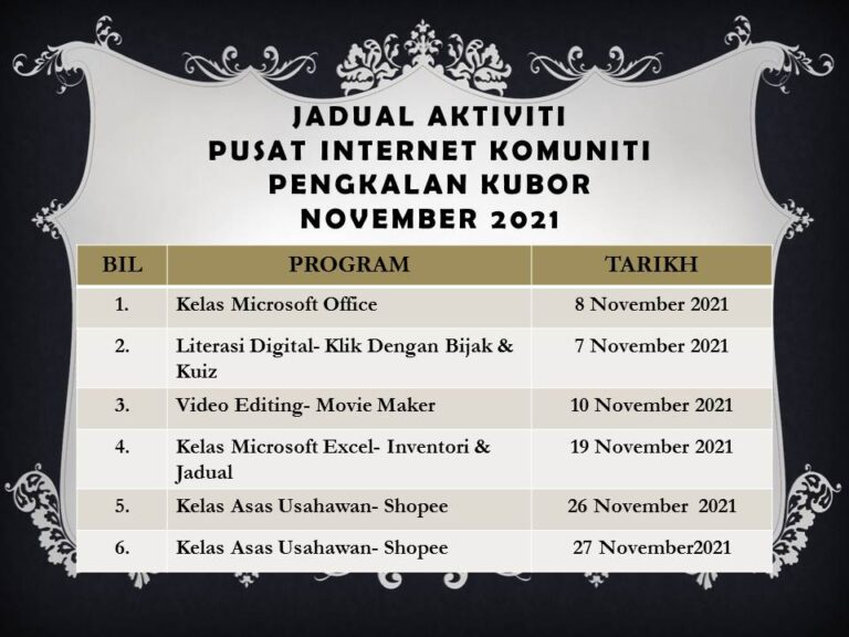 JADUAL AKTIVITI NOVEMBER