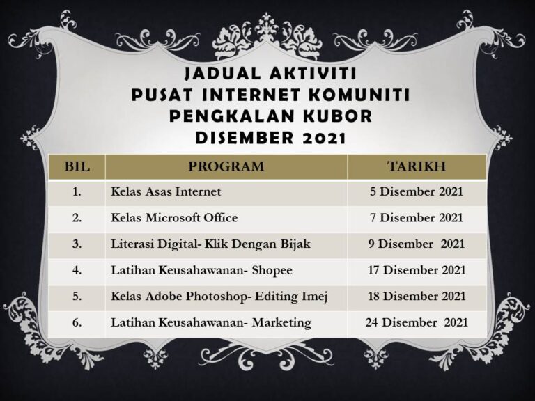 JADUAL AKTIVITI DISEMBER 21