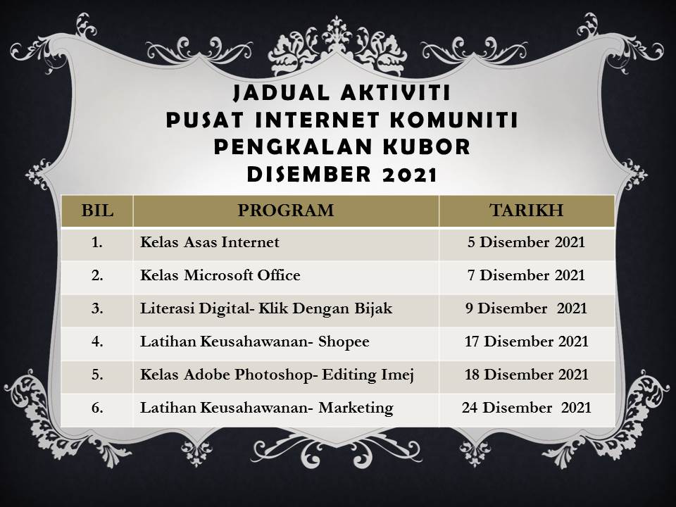JADUAL AKTIVITI DISEMBER 21