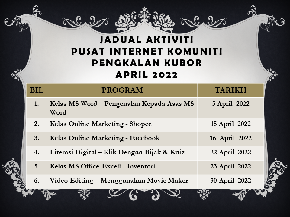 JADUAL AKTIVITI APRIL 2022