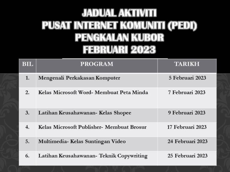 JADUAL AKTIVITI JANUARI 2023