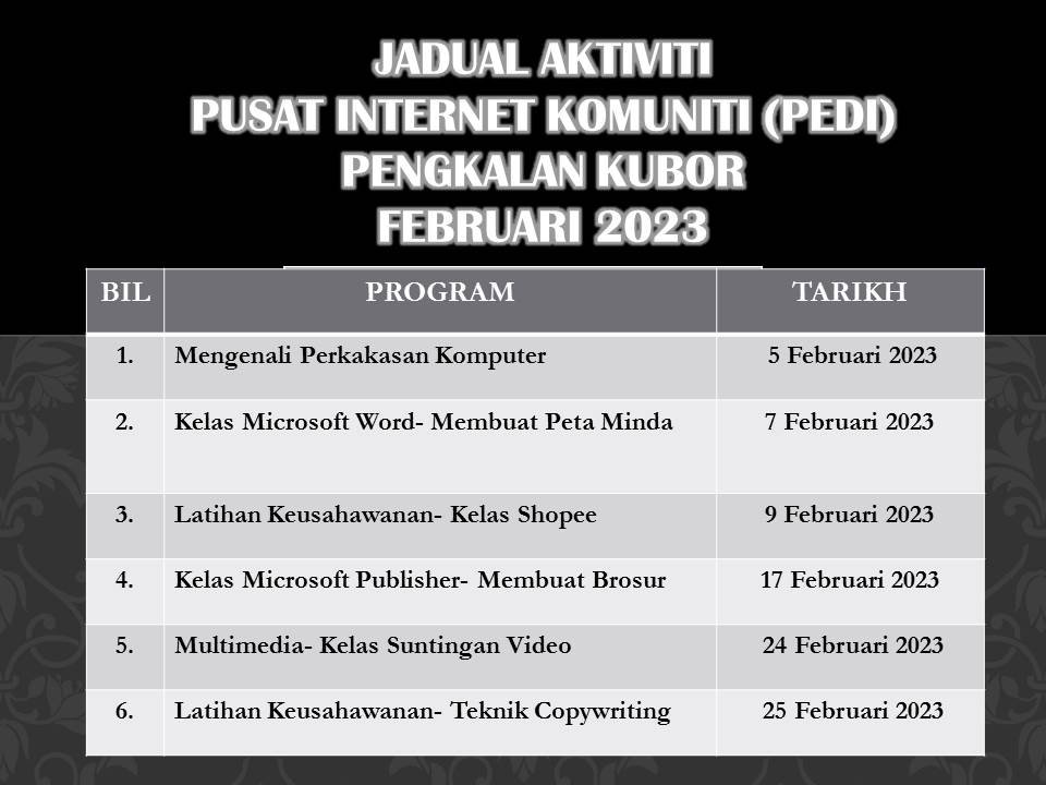 JADUAL AKTIVITI JANUARI 2023