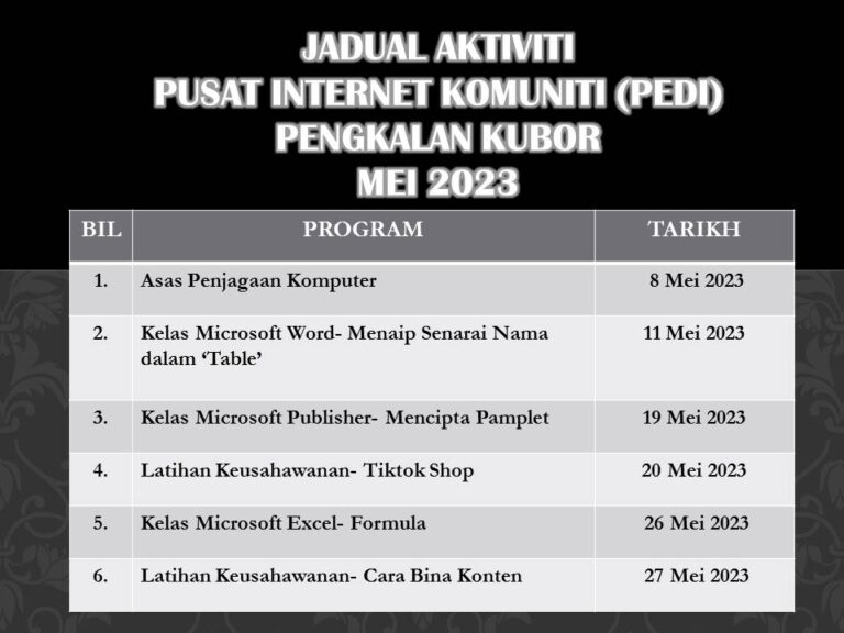 JADUAL AKTIVITI MEI 2023