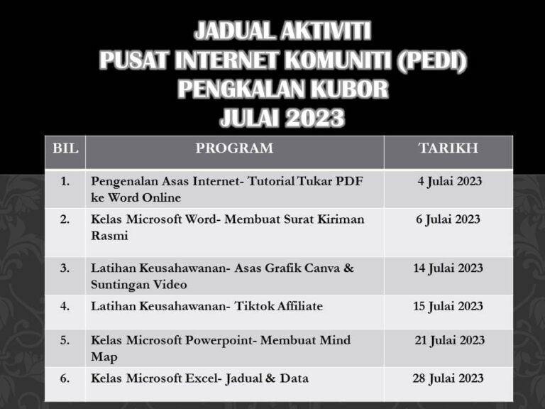 JADUAL AKTIVITI JULAI 2023