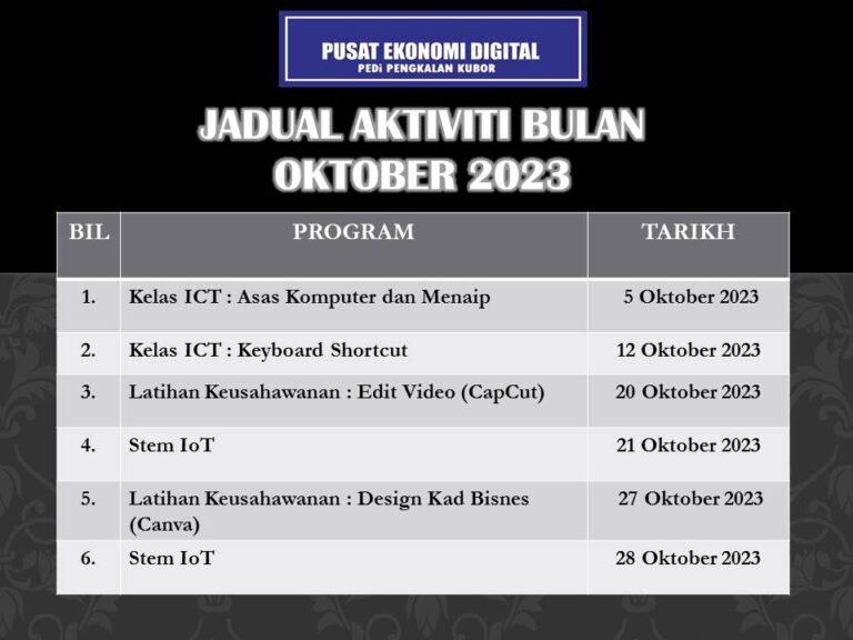 JADUAL AKTIVITI Oktober 2023